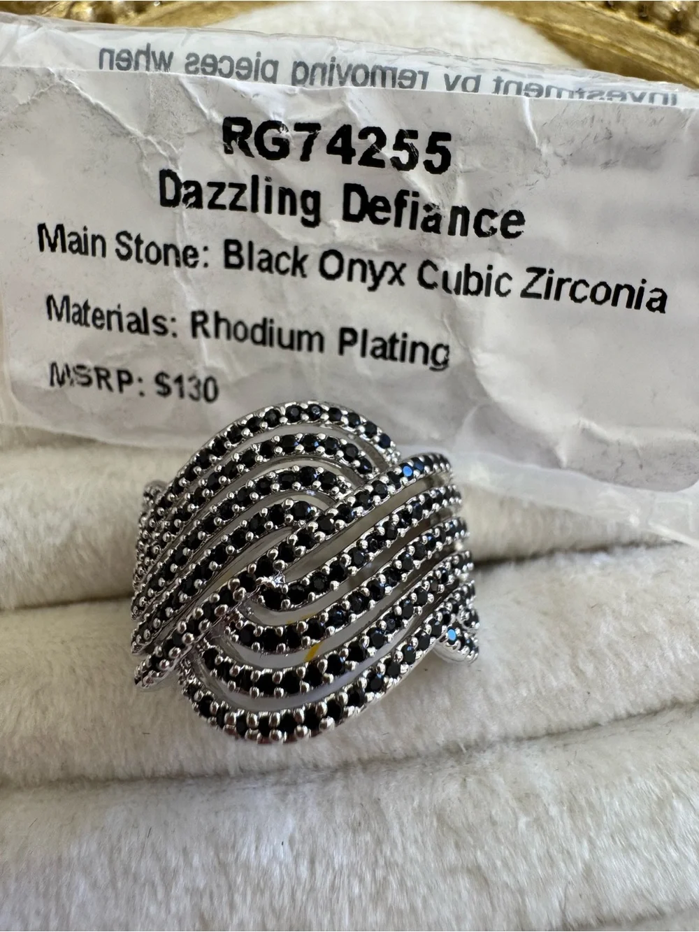 Dazzling Defiance - Black Onyx CZ Rhodium - Wave OG Ring- Bomb Party